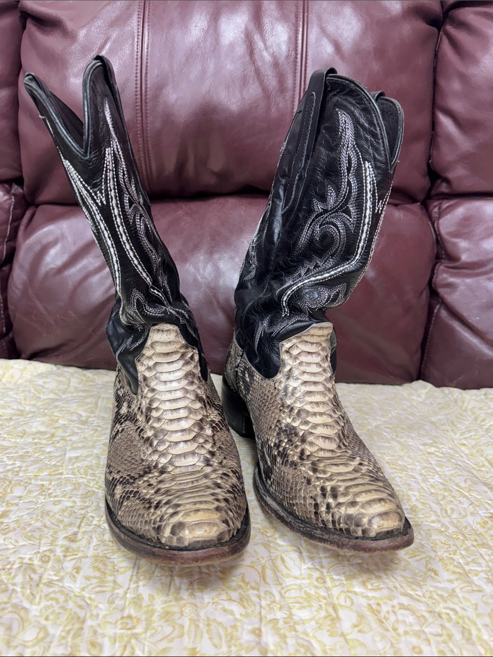 J.B. Dillon Brown and Black Snakeskin Cowboy Boots